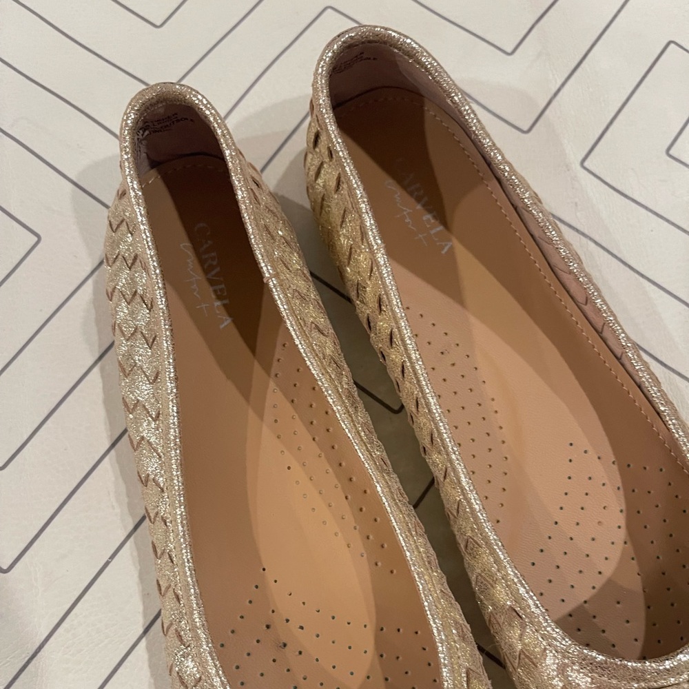 Carvela Gold Woven Leather Flats - Picture 2 of 12